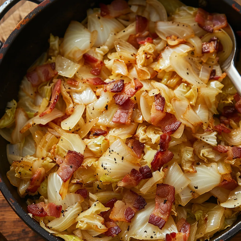 Enjoy a classic Southern-style Fried Cabbage with Bacon, Onion & Garlic! A hearty, flavorful dish that's easy to make and perfect for any meal.