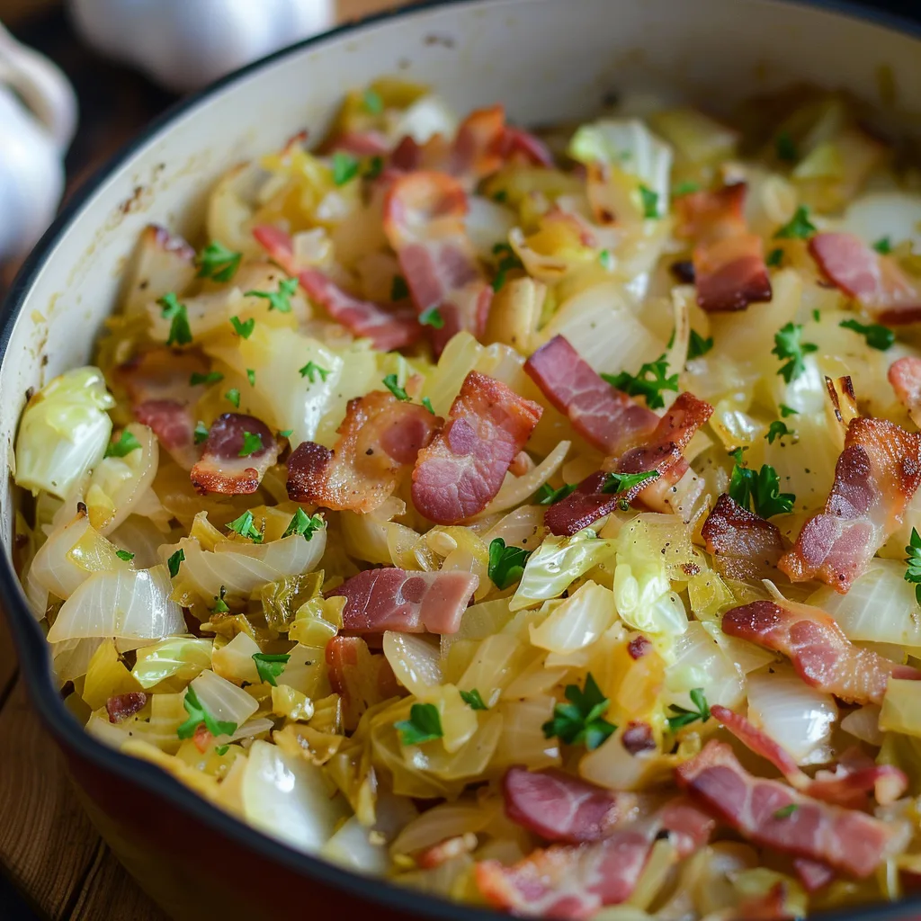 This Fried Cabbage with Bacon, Onion & Garlic recipe is packed with flavor! A quick, easy, and delicious dish perfect for any meal